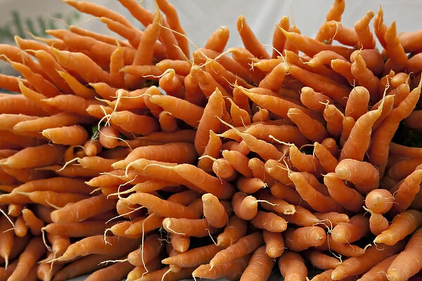 Washington, Seattle, Ballard Market. Carrots for sale at the market