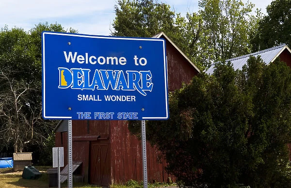 Welcome to Delaware road sign, the first state that was ratified in 1787
