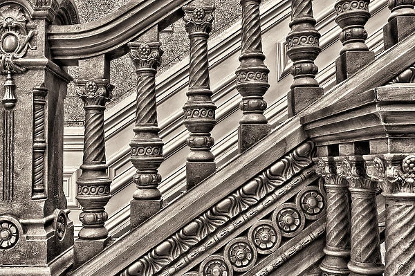 Woodwork on a railing at the Tippecanoe County Courthouse, Lafayette, Indiana