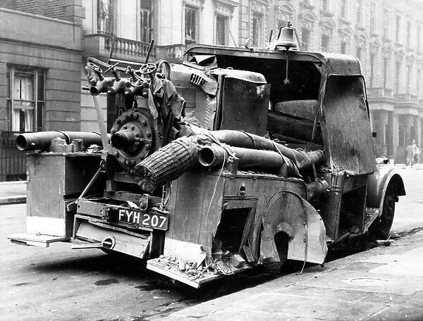 Blitz in London -- damaged fire vehicle, WW2