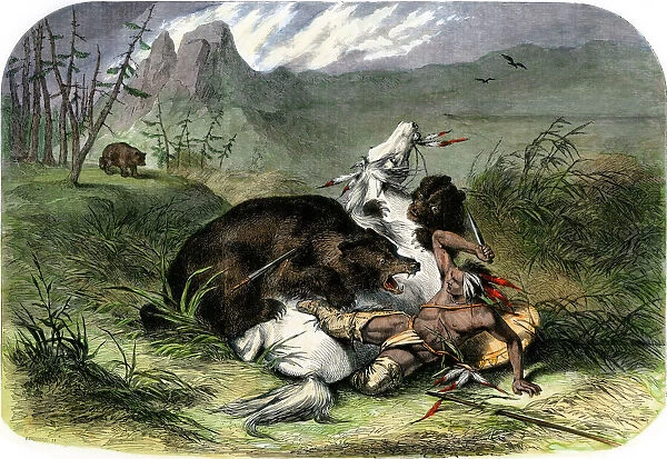 Grizzly bear attacking a Pawnee hunter