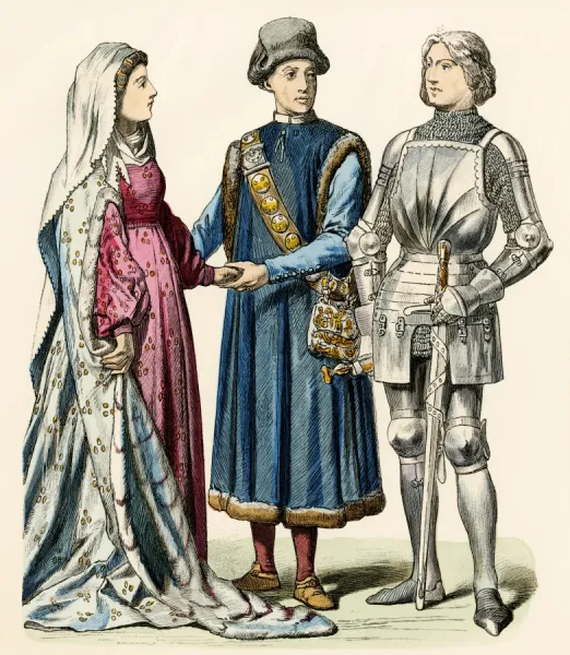 Medieval German couple and a knight