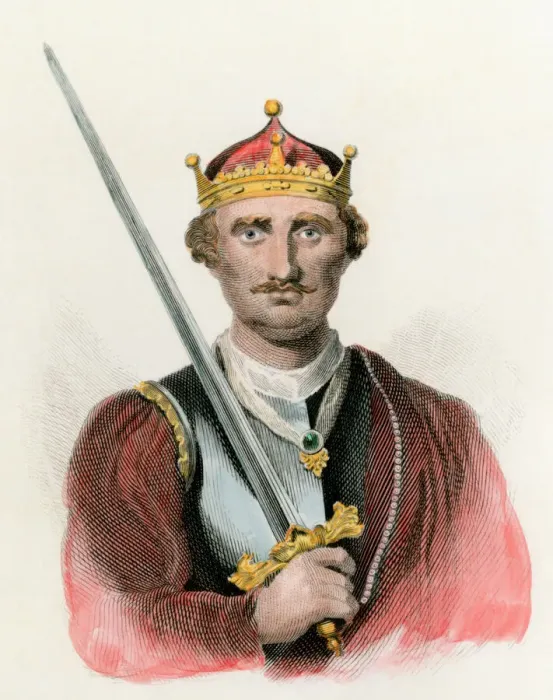 Framed Print : Hand-colored engraving print of William the Conqueror holding a sword Framed Print : Hand-colored engraving print of William the Conqueror holding a sword