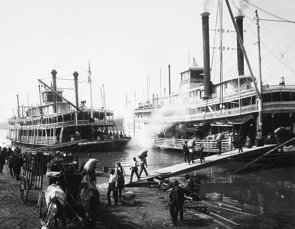 0015528. STEAMBOAT LANDING, 1906.. A Mississippi River steamboat landing, 1906
