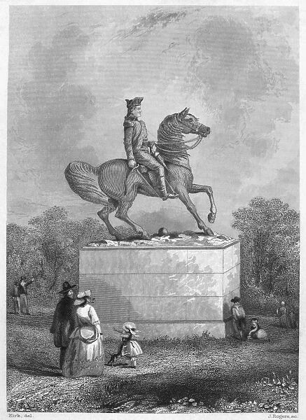 (1732-1799). First President of the United States. Clark Mills statue of Washington located in Washington, D. C. Steel engraving, 19th century