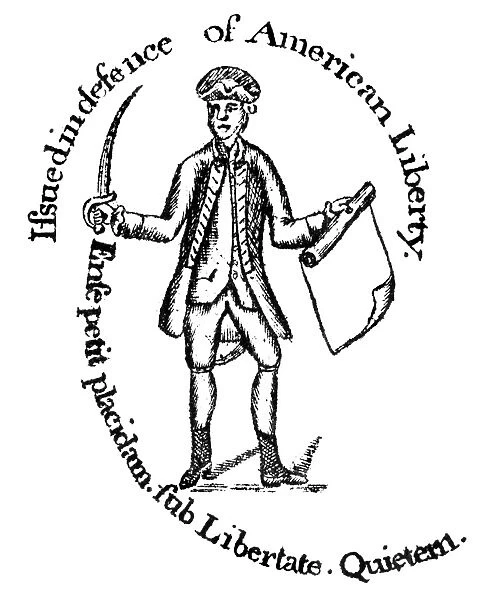 Detail from a 36-shilling Massachusetts paper bill engraved by Paul Revere in 1775