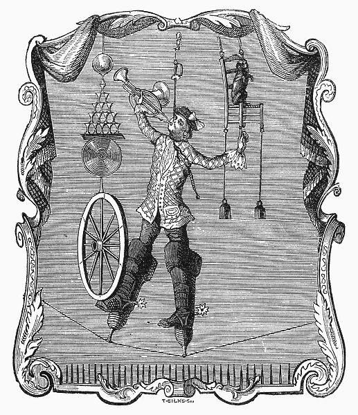ACROBAT, c1750. An English acrobat of the 18th century. Line engraving, 19th century