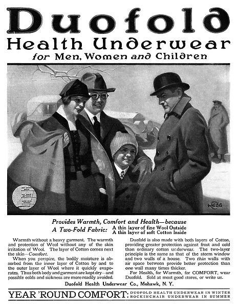 AD: HEALTH UNDERWEAR, 1919. American advertisement for Duofold Health Underwear, 1919