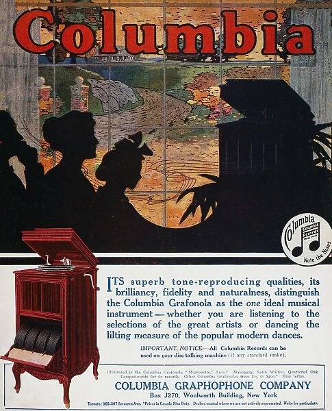 ADS: PHONOGRAPH, 1914. Advertisement for Columbia Graphophone Company, from Life, 8 October 1914
