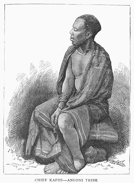 AFRICA: ANGONI CHIEF. Chief Kafisi of the Angoni, Nyasaland (present-day Malawi), Africa. Line engraving, 1889