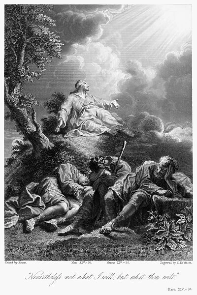 THE AGONY IN THE GARDEN. Steel engraving after the painting by Jean Restout (1692-1768)