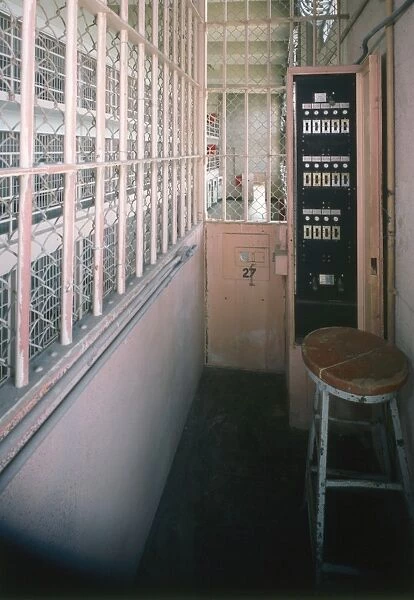 ALCATRAZ, c1980. Electric door controls in cell block D of the Alcatraz Federal
