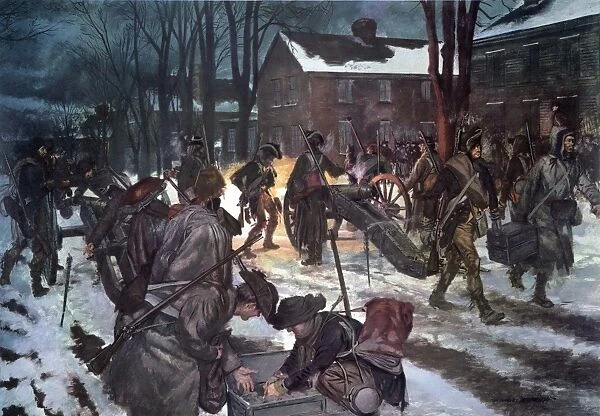Alexander Hamiltons Company of New York Artillery opening the Battle of Trenton at dawn, 26 December 1776