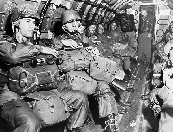 American paratroopers of the First Allied Airborne Army in flight over the English Channel on their way to take part in the invasion of Holland, 17 September 1944