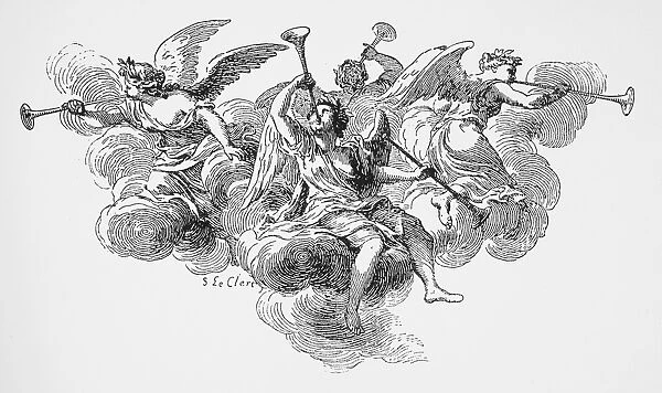 ANGELS. Line engraving, French, 18th century