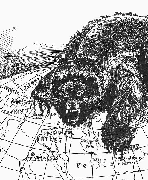 ANTI-RUSSIAN CARTOON, 1890. The Russian bear moves through central Asia to threaten Afghanistan