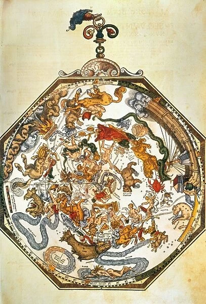 APIANs ZODIAC, 1540. Color woodcut from Peter Apians Astronomicon Caesareum, 1540