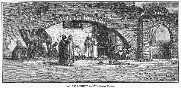 ARAB CARAVANSARY, 1879. A caravansary in North Africa. Wood engraving, American, after Samuel Colman, 1879