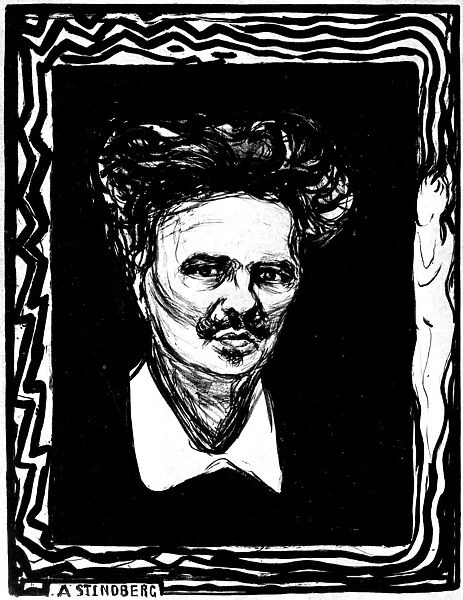 AUGUST STRINDBERG (1849-1912). Swedish playwright and novelist. Lithograph, 1896, by Edvard Munch