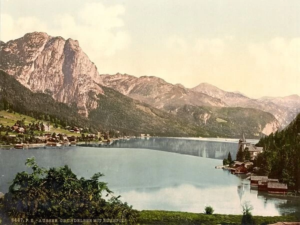 AUSTRIA: AUSSEE LAKE, c1895. The town of Grundlsee, on Aussee Lake, Austria. Photochrome
