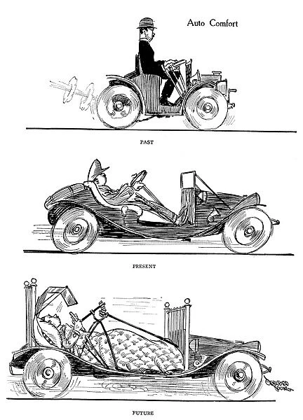 AUTOMOBILE CARTOON, 1914. Auto Comfort. American magazine cartoon, 1914