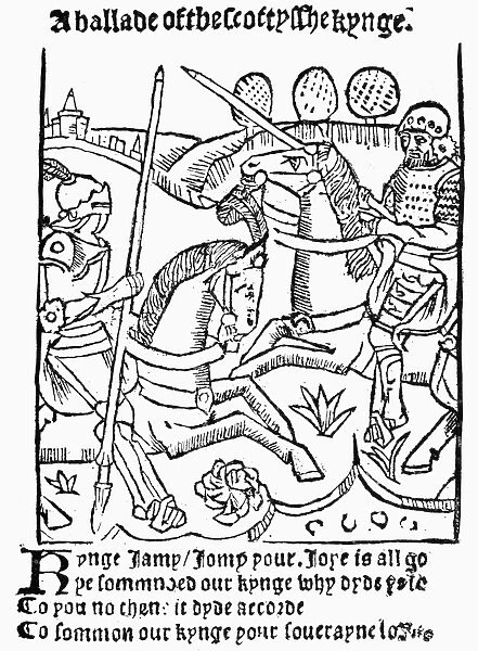 BALLAD, 1513. Woodcut from John Skeltons Ballade of the Scottysshe Kynge, 1513