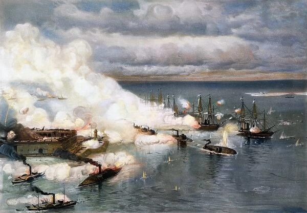 BATTLE OF MOBILE BAY, 1864. The Union naval victory at the battle of Mobile Bay, 5 August 1864: lithograph, 19th century