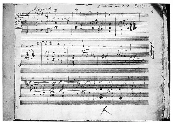 BEETHOVEN: VARIATIONS. First page of the autograph manuscript of twelve variations for piano