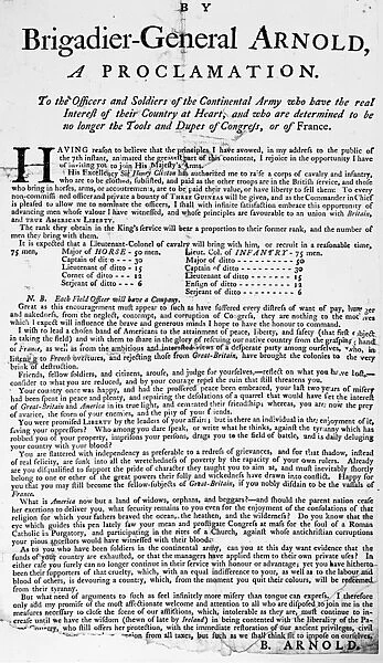 BENEDICT ARNOLD: TREASON. Proclamation by Benedict Arnold, issued in New York after