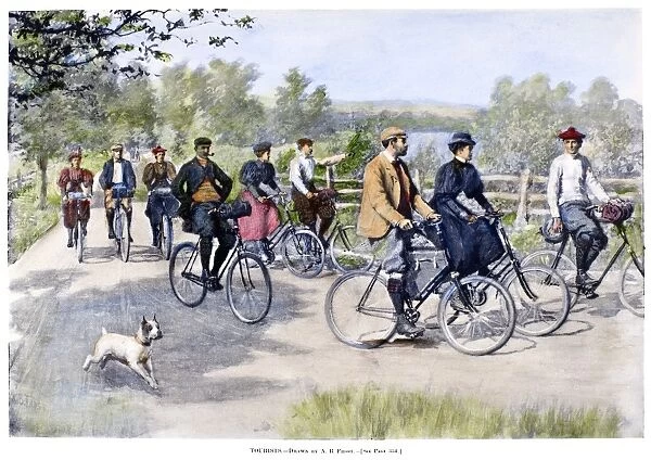 BICYCLE TOURISTS, 1896. A group of bicycle tourists enjoying a ride through the countryside. Illustration by Arthur Burdett Frost, 1896