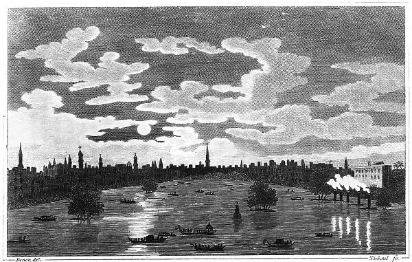 CAIRO: AZBAKIYA SQUARE. A view of Elbequier (Azbakiya) Square in Cairo, Egypt, during an inundation of the Nile River. Line engraving, c1803, by Cornelius Tiebout after Dominique Vivant Denon