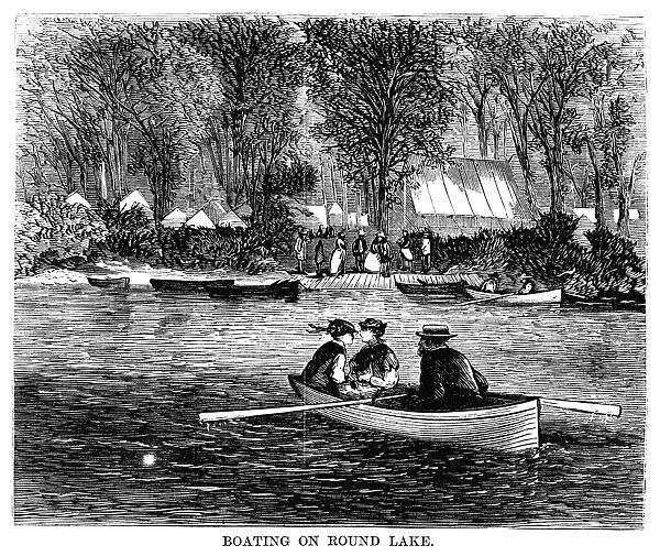 CAMP MEETING, 1869. Boating on Round Lake during the national Methodist camp meeting