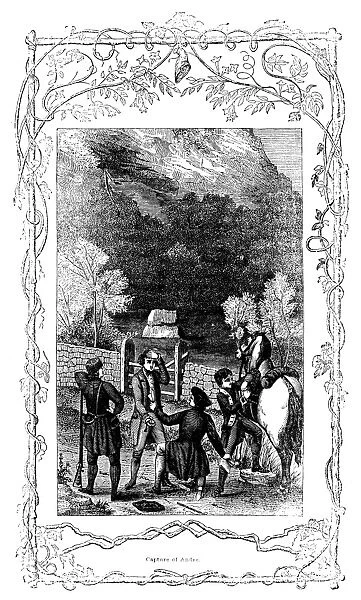 The capture of Major John Andre, a British soldier and spy during the American Revolution, near Tarrytown, New York, 1780. American engraving, c1850