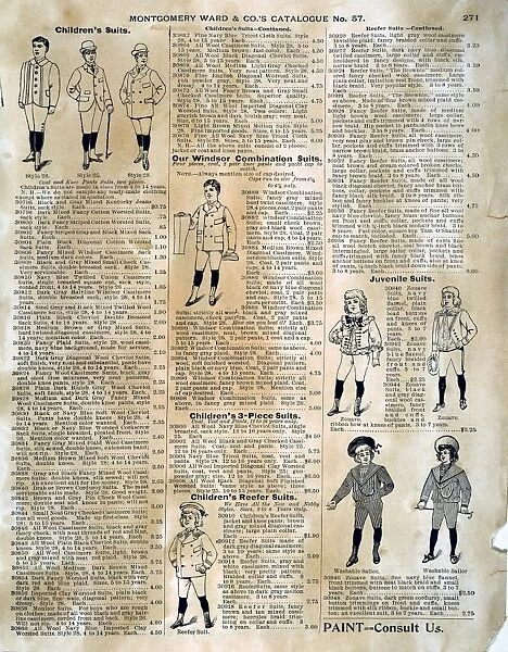 CATALOGUE PAGE, 1895. Page advertising childrens suits from an 1895 Montgomery