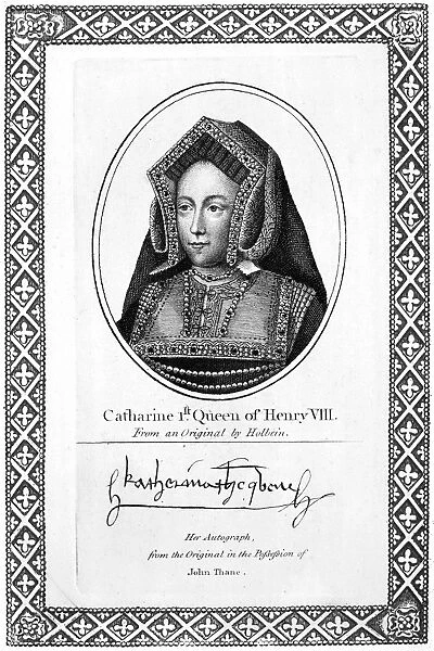 CATHERINE OF ARAGON (1485-1536). First wife of King Henry VIII of England. Etching