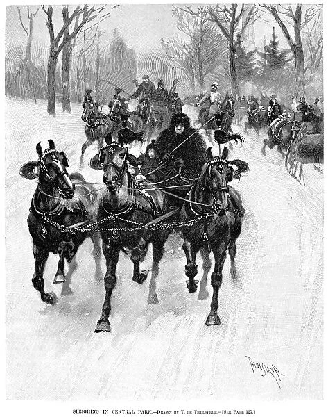 CENTRAL PARK, 1893. Sleighing in Central Park, New York. Wood engraving, American, after Thure de Thulstrup, 1893