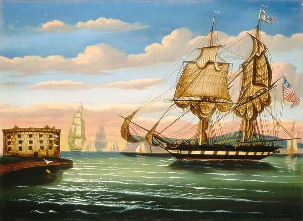 CHAMBERS: NEW YORK. The Bay of New York, Sunset. Oil on canvas by Thomas Chambers
