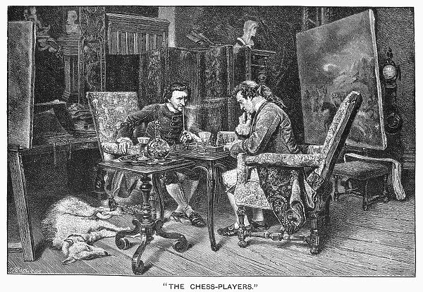 CHESS PLAYERS, c1750. Line engraving, 19th century, after the painting by Jean-Louis-Ernest Meissonier