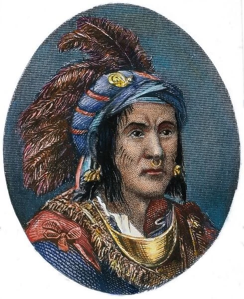 CHIEF PONTIAC (d. 1769). Ottawa Native American Chief. Colored engraving