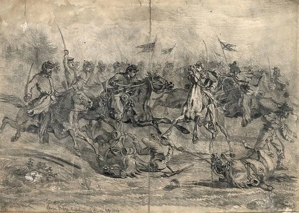 CIVIL WAR: BRANDY STATION. Cavalry charge near Brandy Station, Virginia, during