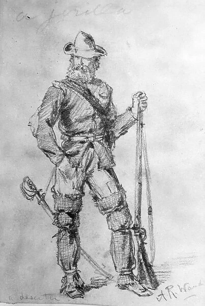 CIVIL WAR: A GUERILLA. Pencil drawing by Alfred R. Waud (1828-1891)