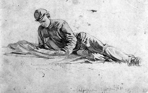 CIVIL WAR: SOLDIER. News From Home. Pencil drawing, 1863, by Edwin Forbes (1839-1895)