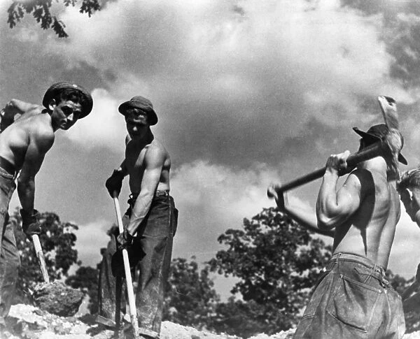 Civilian Conservation Corps men at work at Prince Georges County, Maryland. Photograph by Carl Mydans, August 1935