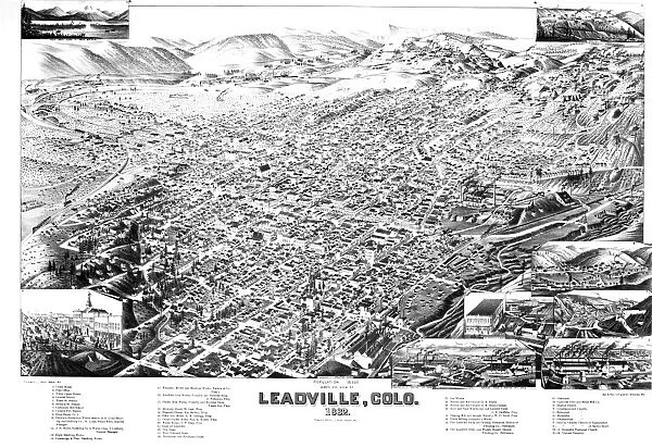 COLORADO: LEADVILLE, 1882. Birds eye view of Leadville, Colorado, population 16, 000