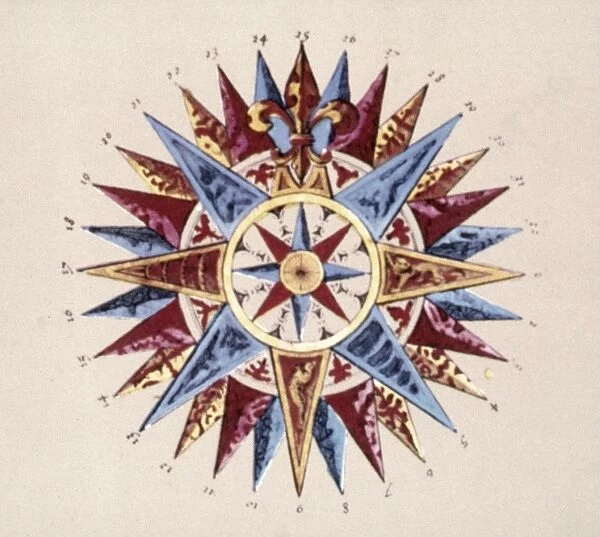 COMPASS ROSE, c1645. Windrose from a printed map by Jan Blaeu