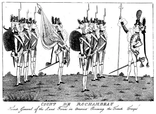 COMTE DE ROCHAMBEAU (1725-1807). French soldier. A contemporary English cartoon engraving of c1780