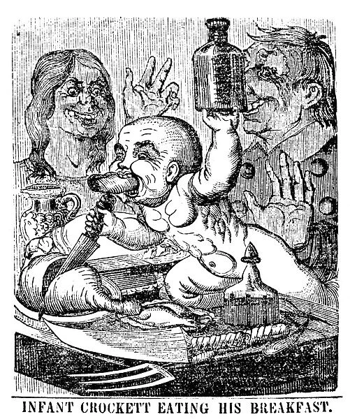 CROCKETT ALMANAC, 1848. Infant Crockett Eating His Breakfast