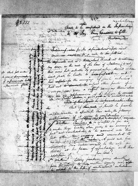 DIPLOMACY, 1794. A draft of Alexander Hamiltons instructions to John Jay on his