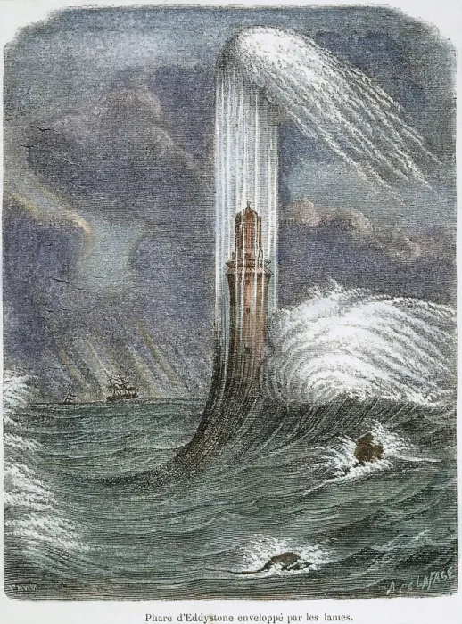 Framed Print : Eddystone Lighthouse Print, 1759 Line Engraving