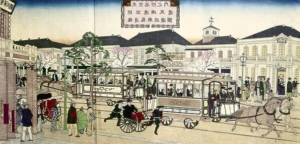 EDO: STREET RAILWAY, c1870. Woodblock print, c1870, by Ando Hiroshige